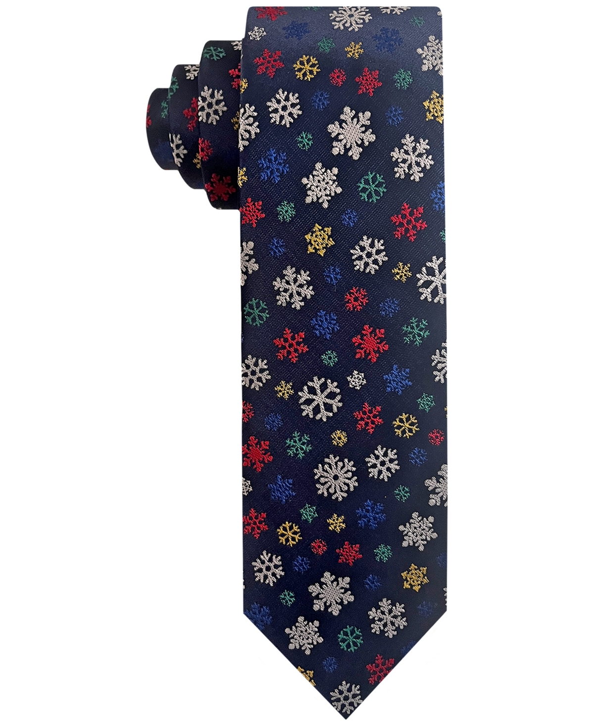 Men's Snowflake-Pattern Tie - Navy