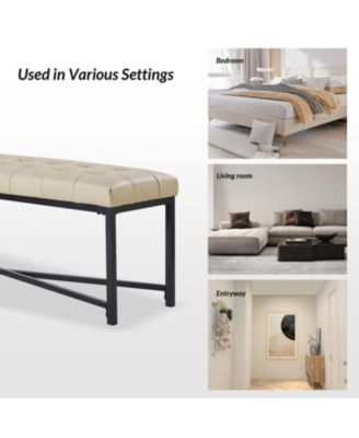 Anahli 50.5'' W Modern Genuine Leather Bench with Button-tufted and Metal Legs