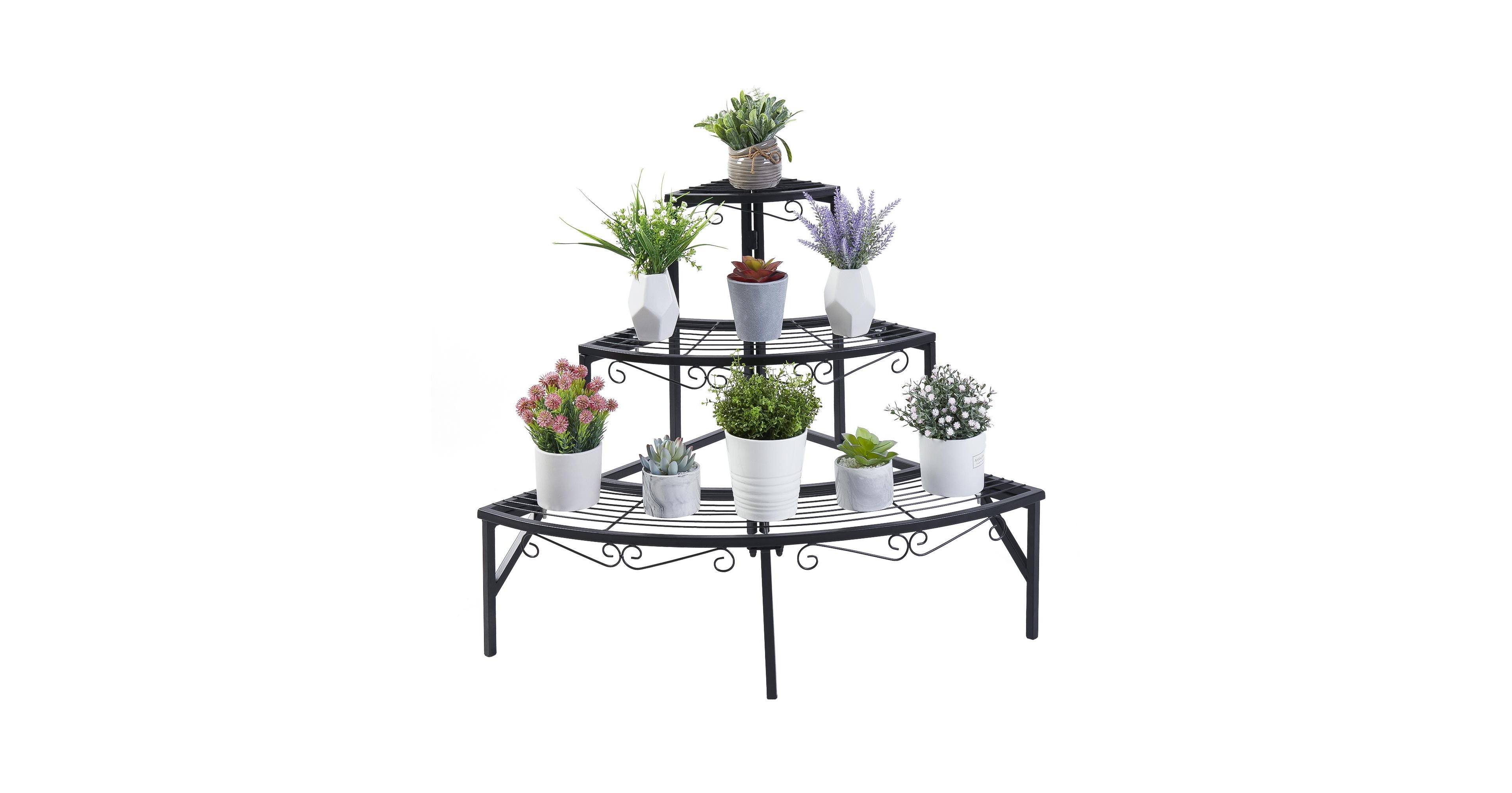 Unho Metal Corner Ladder Plant Shelf 3 Tier Plant Display Flower Rack Outdoor Indoor
