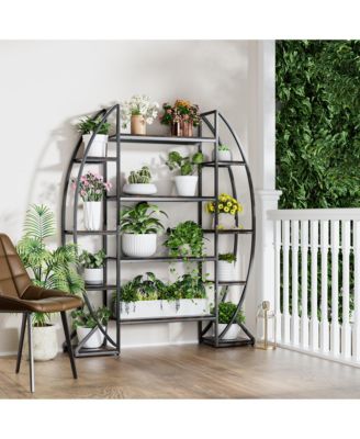 Industrial Curved Oval Bookshelf Metal Multi-tiered Flower Pot Rack Garden Stand