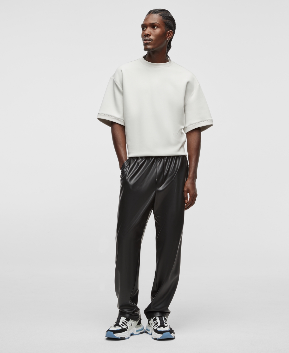 Men's Relaxed-Fit Faux-Leather Pull-On Pants, Exclusively at Macy's - Deep Black