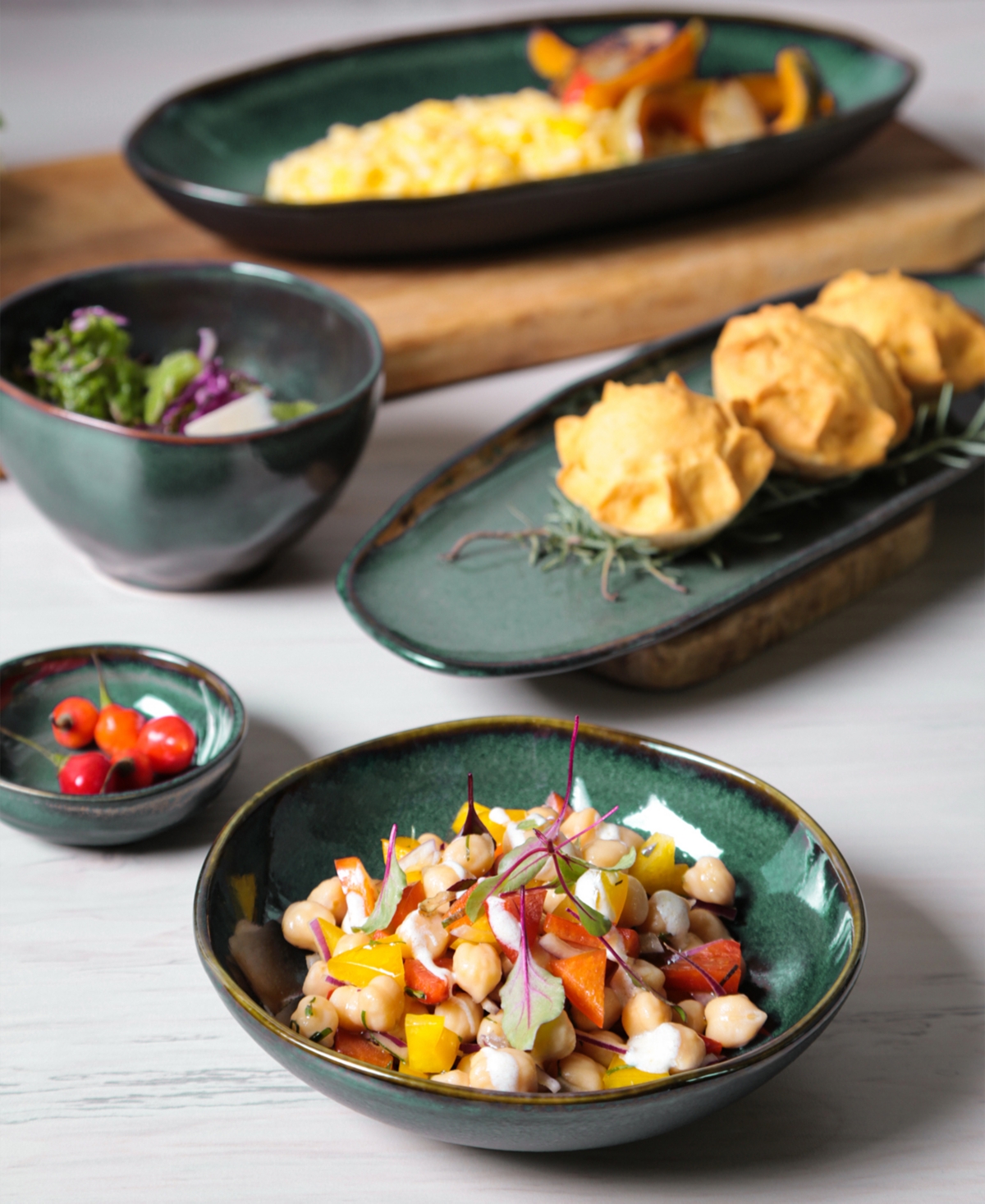 Porto Brasil 14.17" Stoneware Large Shallow Oval Platters, Set Of 4 In Oceano