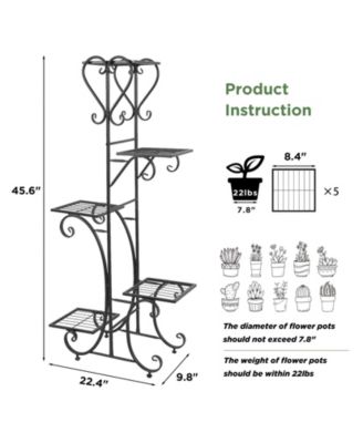5 Tier Tall Plant Stand Metal Shelf Flower Pots Display Holder Outdoor Garden