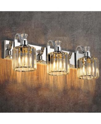 LED Modern Crystal Bathroom Vanity Lights Over Mirror, Chrome Bathroom Light Fixtures Wall Light (3-Light)
