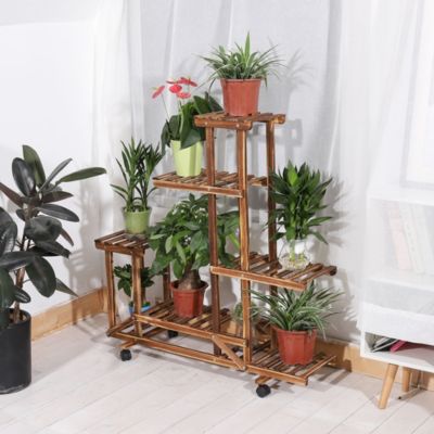 6 Tiers Wooden Plant Stand Home Garden Flower Pots Shelf for Indoor Outdoor