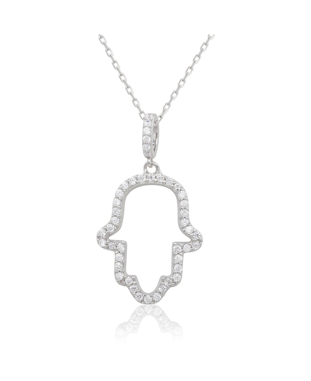 Suzy Levian Sterling Silver White Cubic Zirconia Hamsa Hand Pendant - White