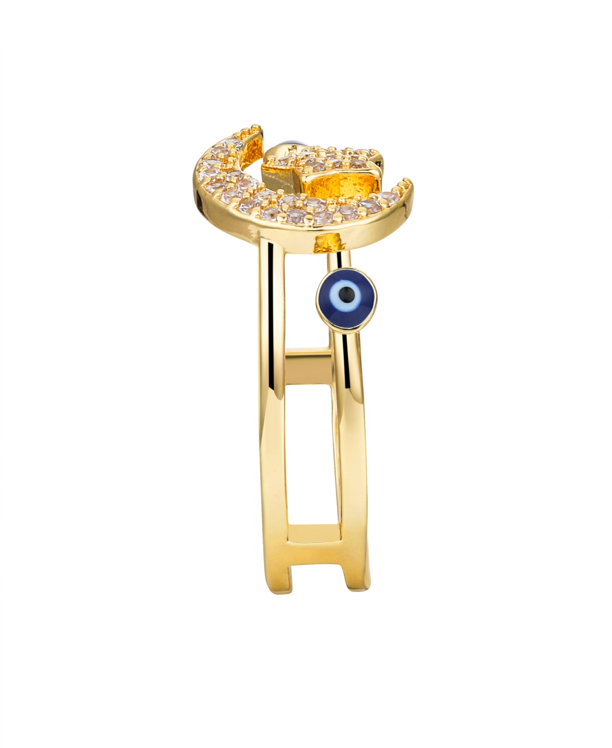 Unwritten Cubic Zirconia Evil Eye Moon Star Bypass Ring In Gold