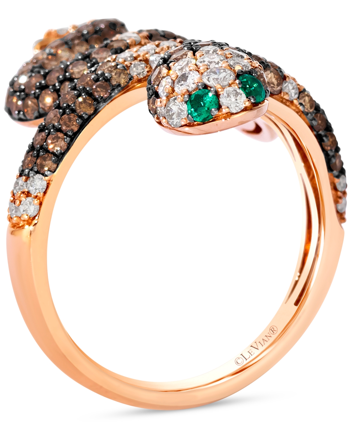 Le Vian Ombre Chocolate Ombre Diamond (2 Ct. T.w.) & Costa Smeralda Emeralds (1/20 Ct. T.w.) Snake Ring In 1 In Multi