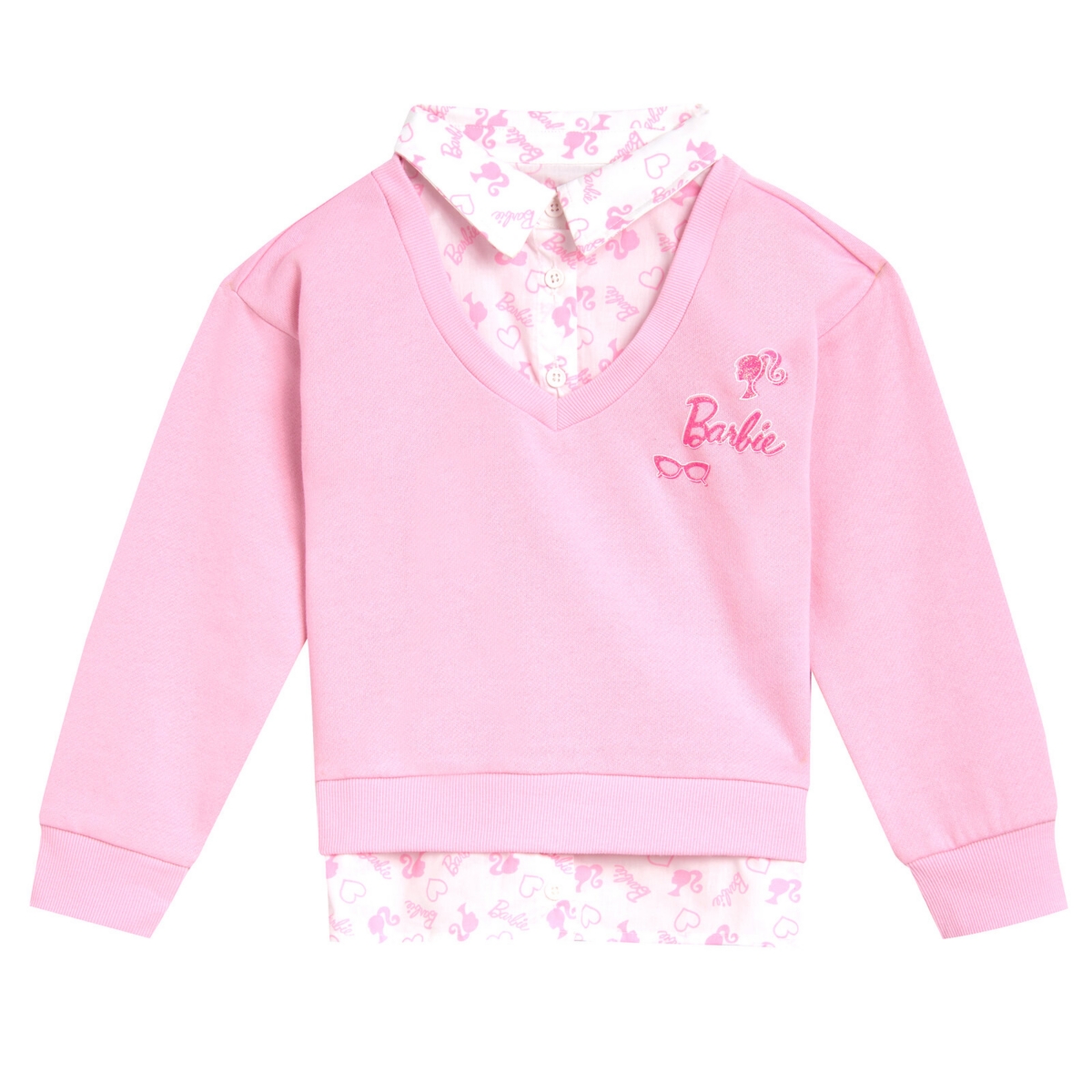 Barbie Little Girls 2fer Drop Shoulder Fleece Sweatshirt and Leggings Outfit Set