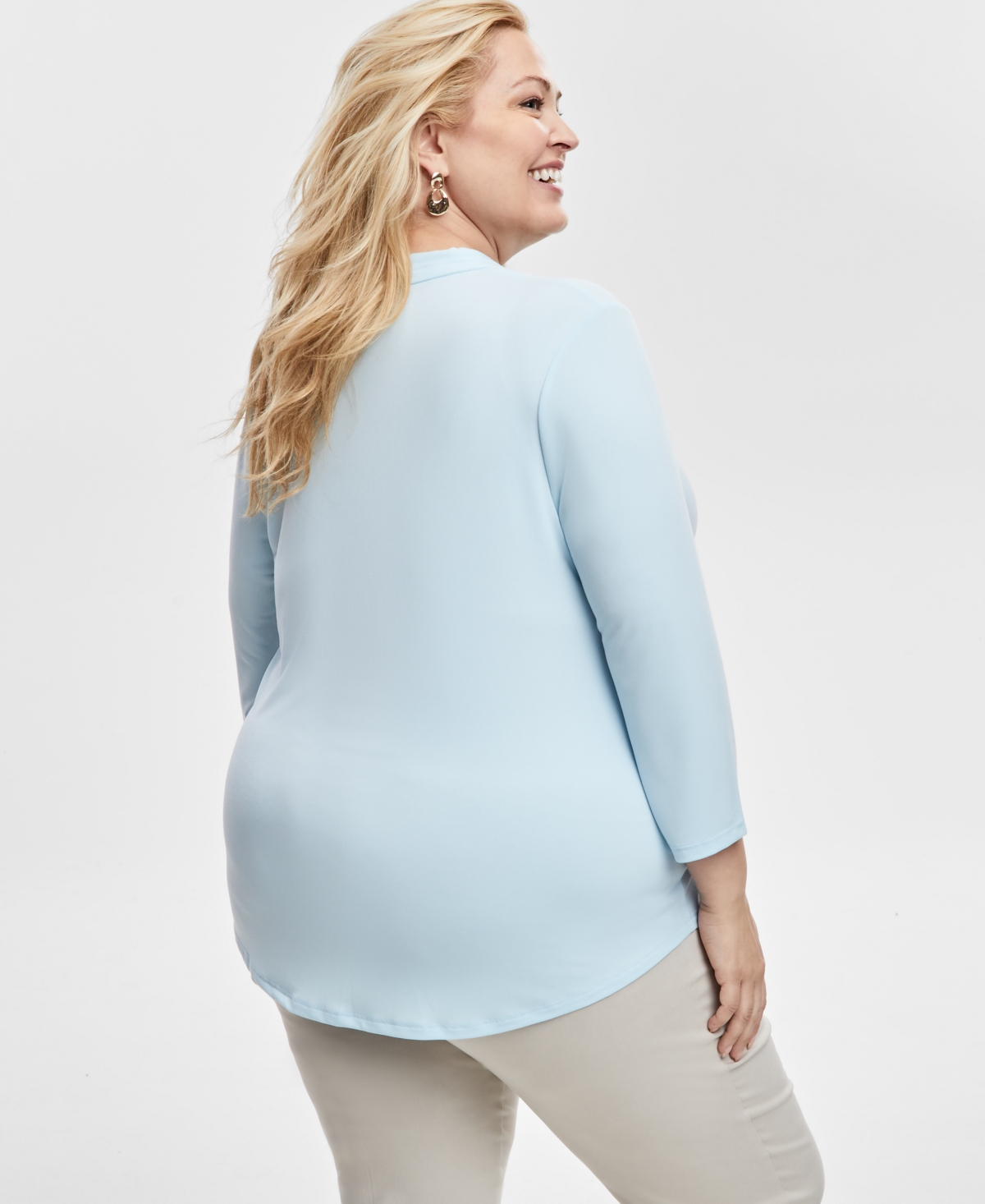JM COLLECTION PLUS SIZE SOLID V-NECK 3/4-SLEEVE TOP, EXCLUSIVELY AT MACY'S 