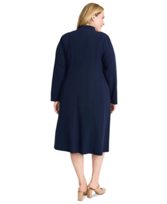 Plus Size Split-Neck Structured A-Line Dress