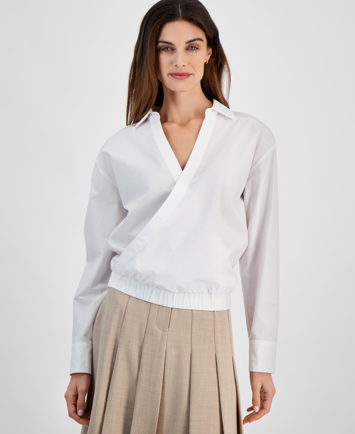 Women's Cotton Faux-Wrap Top - Ivory