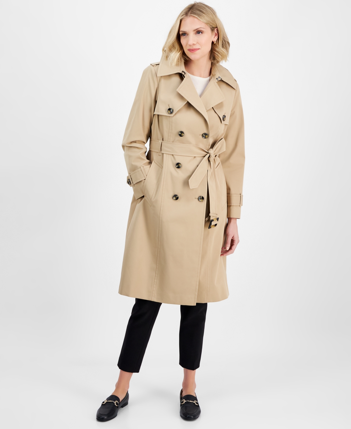 London Fog Women's Single-breasted Hooded Belted Trench Coat In Stone