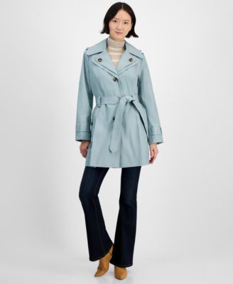 London Fog - Petite Single-Breasted Hooded Belted Trench Coat