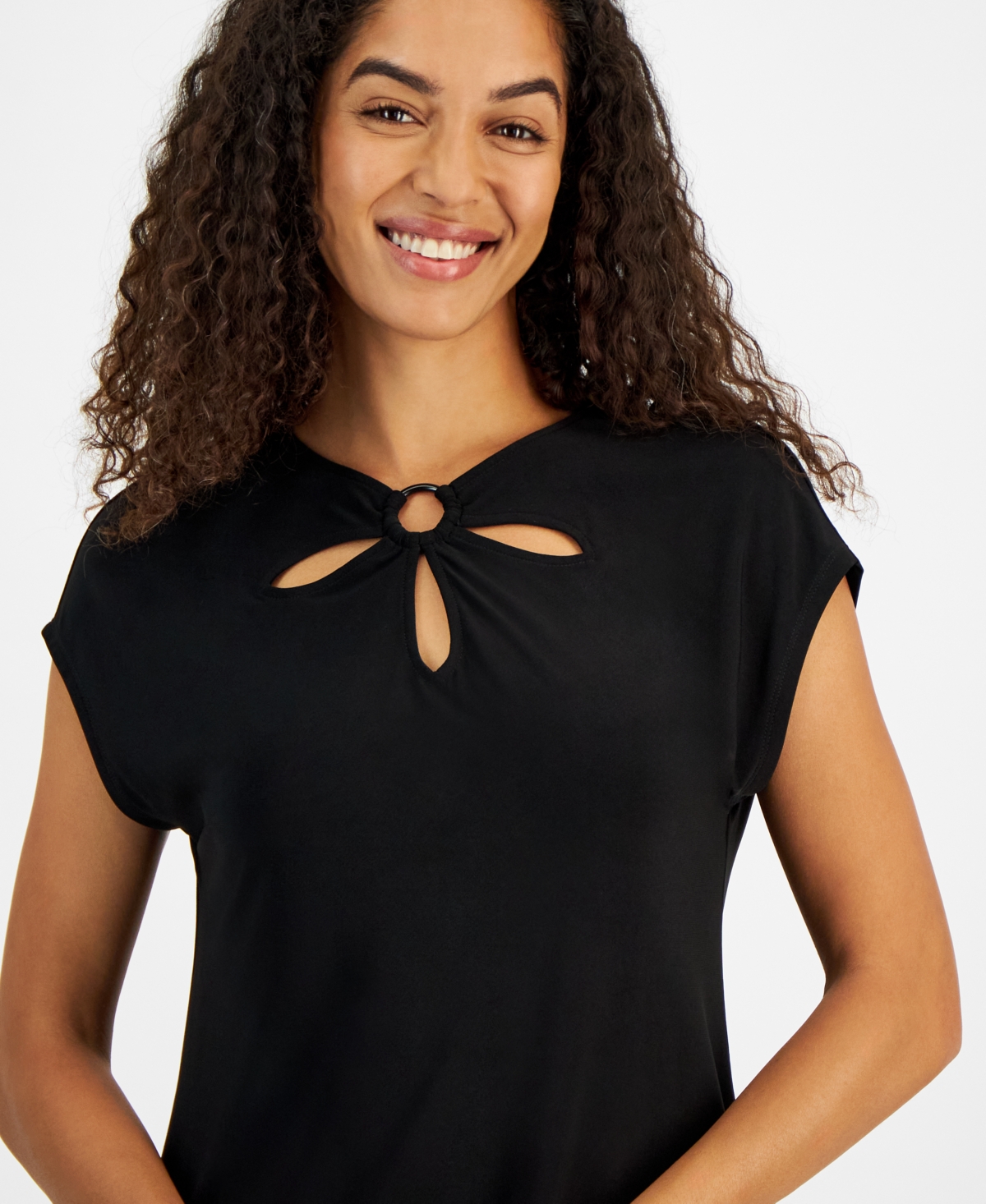Kasper Women's Keyhole Ring Short-Sleeve Top, Regular & Petite Sizes