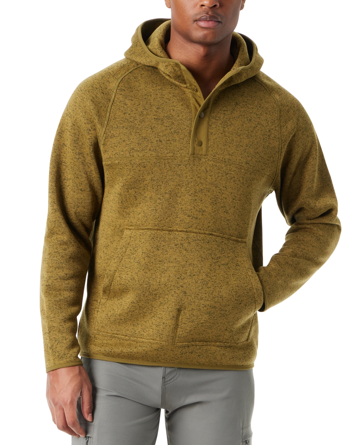 Men's Regular-Fit Mixed-Media 1/4-Snap Hoodie - Fir Green