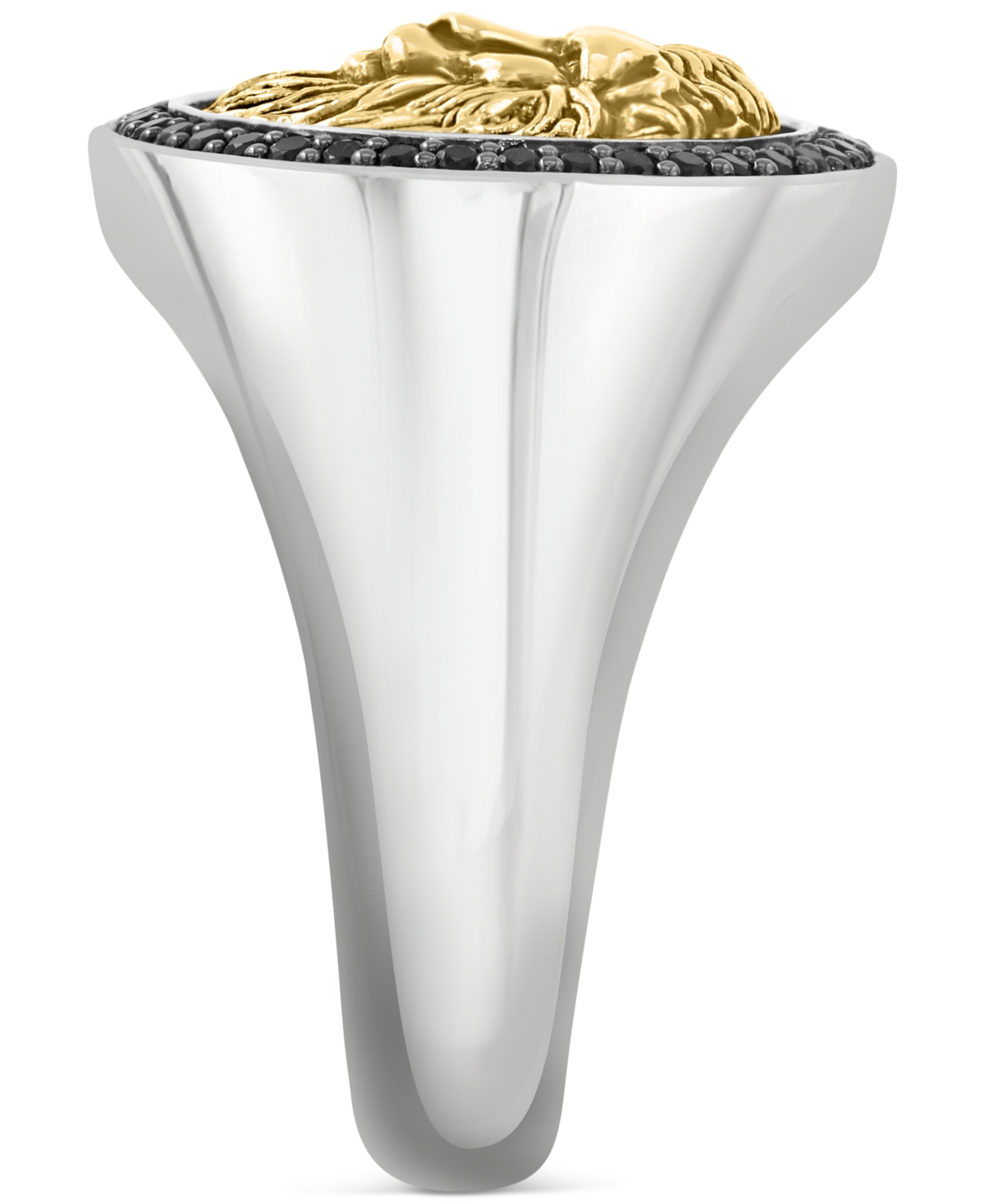 Effy Men's Black Spinel Lion Head Round Disc Ring (3/8 ct. t.w) in Sterling 14k Gold-Plate, & Black Rhodium-Plate - Silver