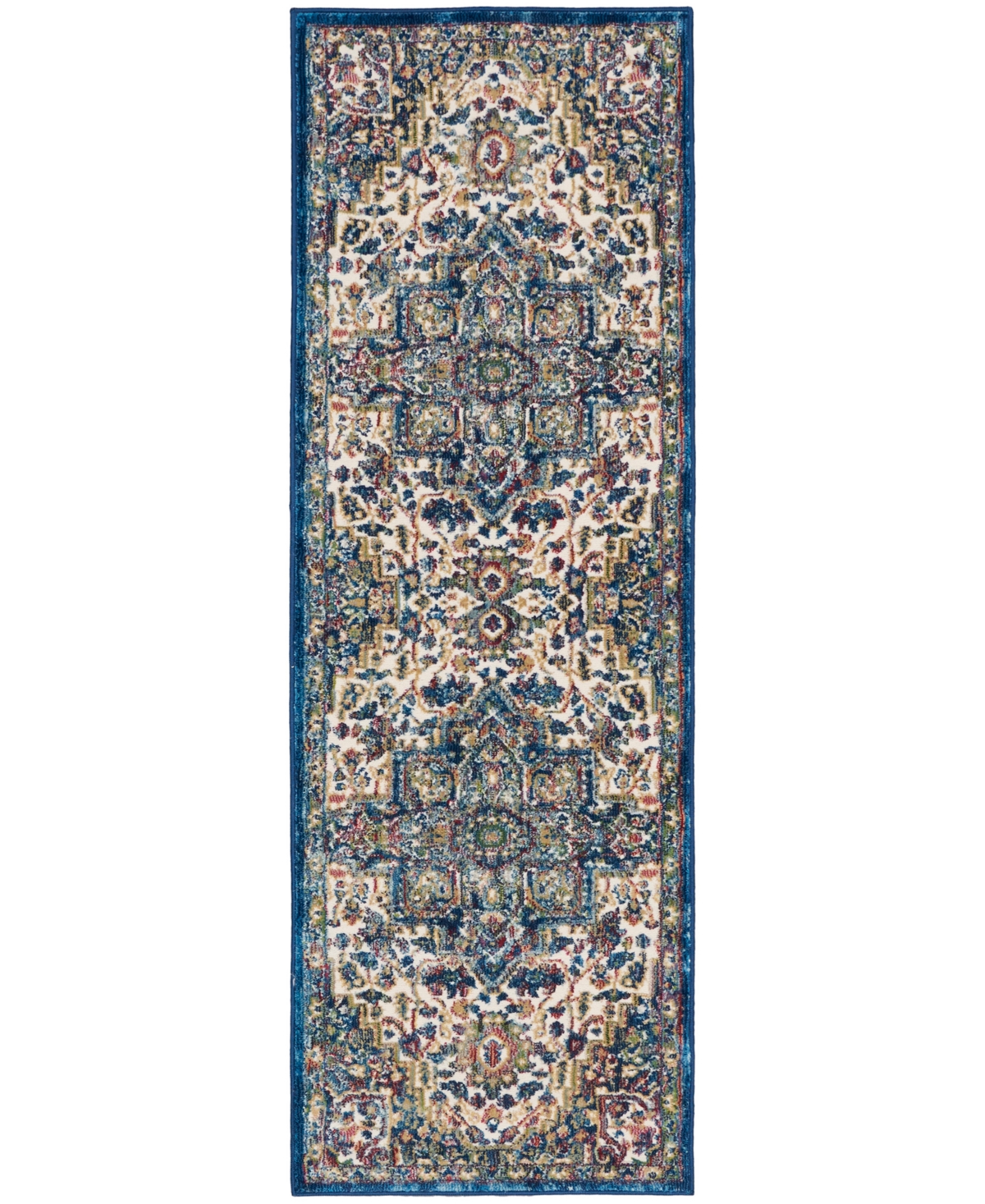 Nourison Home Ankara Global Anr15 2'x6' Runner Area Rug In Ivory,navy