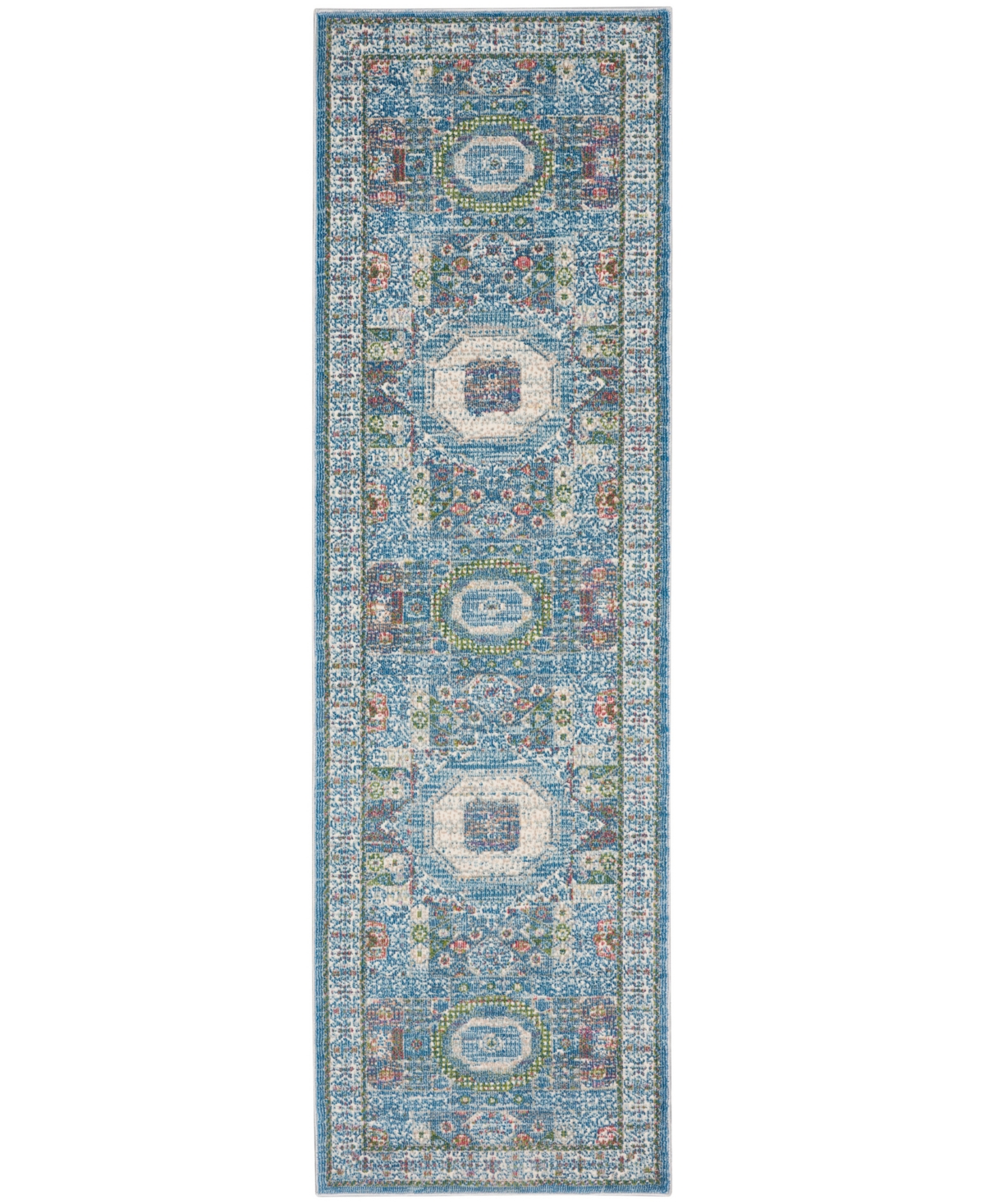 Nourison Home Ankara Global Anr17 2'4"x8' Runner Area Rug In Ivory,mist