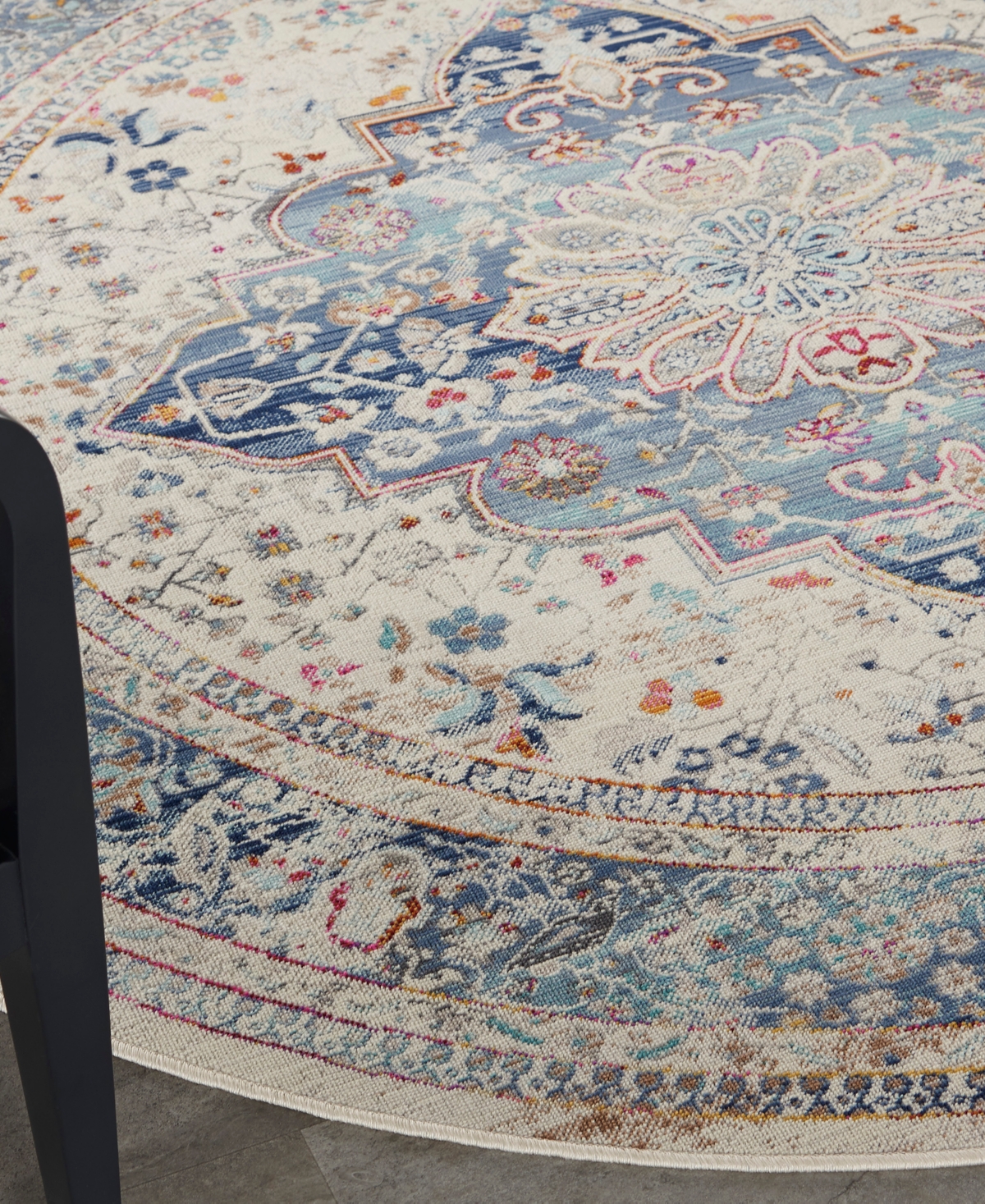 Nourison Home Vintage Kashan Vka07 6'x6' Round Area Rug In Ivory,blue