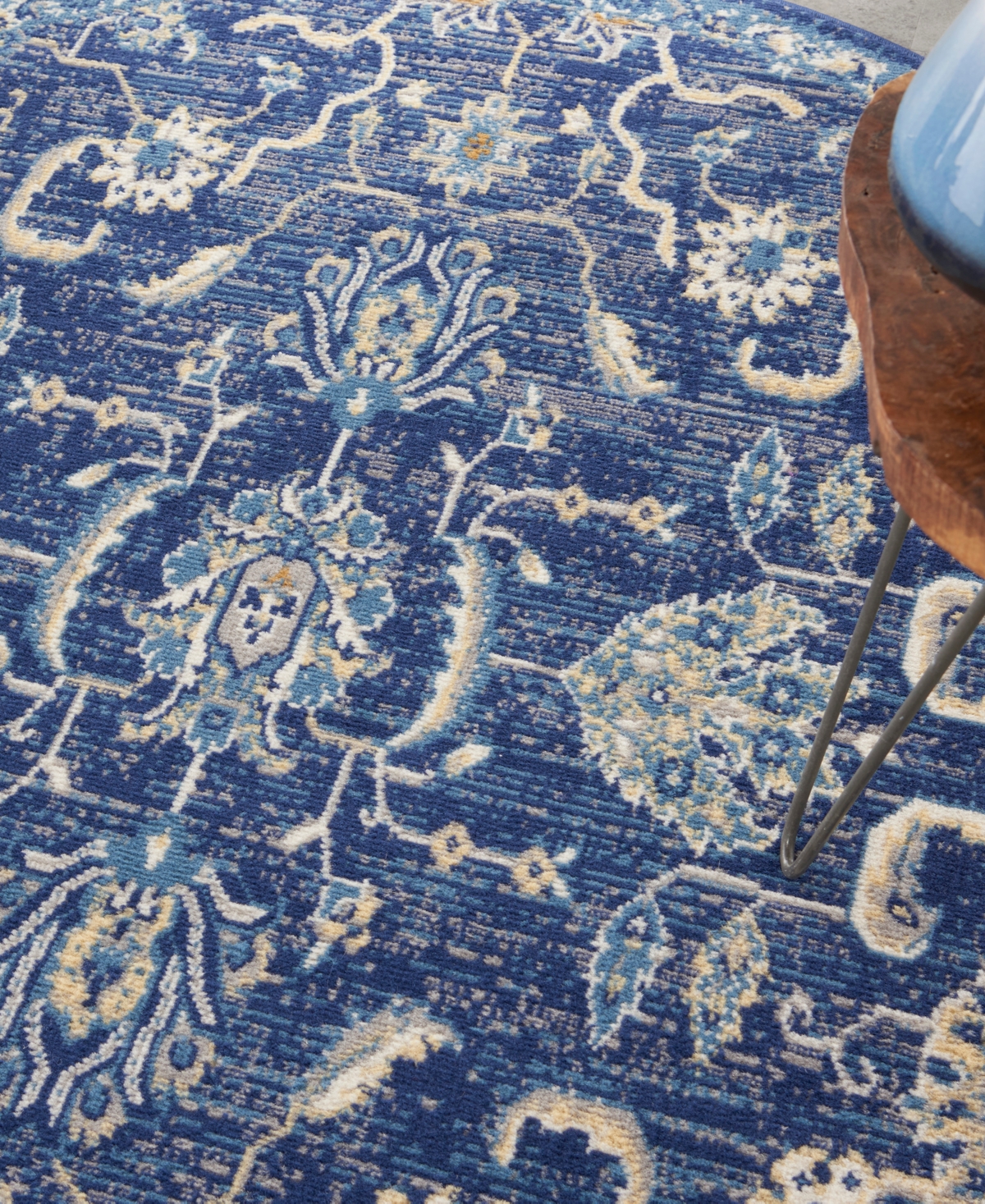 Nourison Home Grafix Grf24 5'3"x5'3" Round Area Rug In Navy
