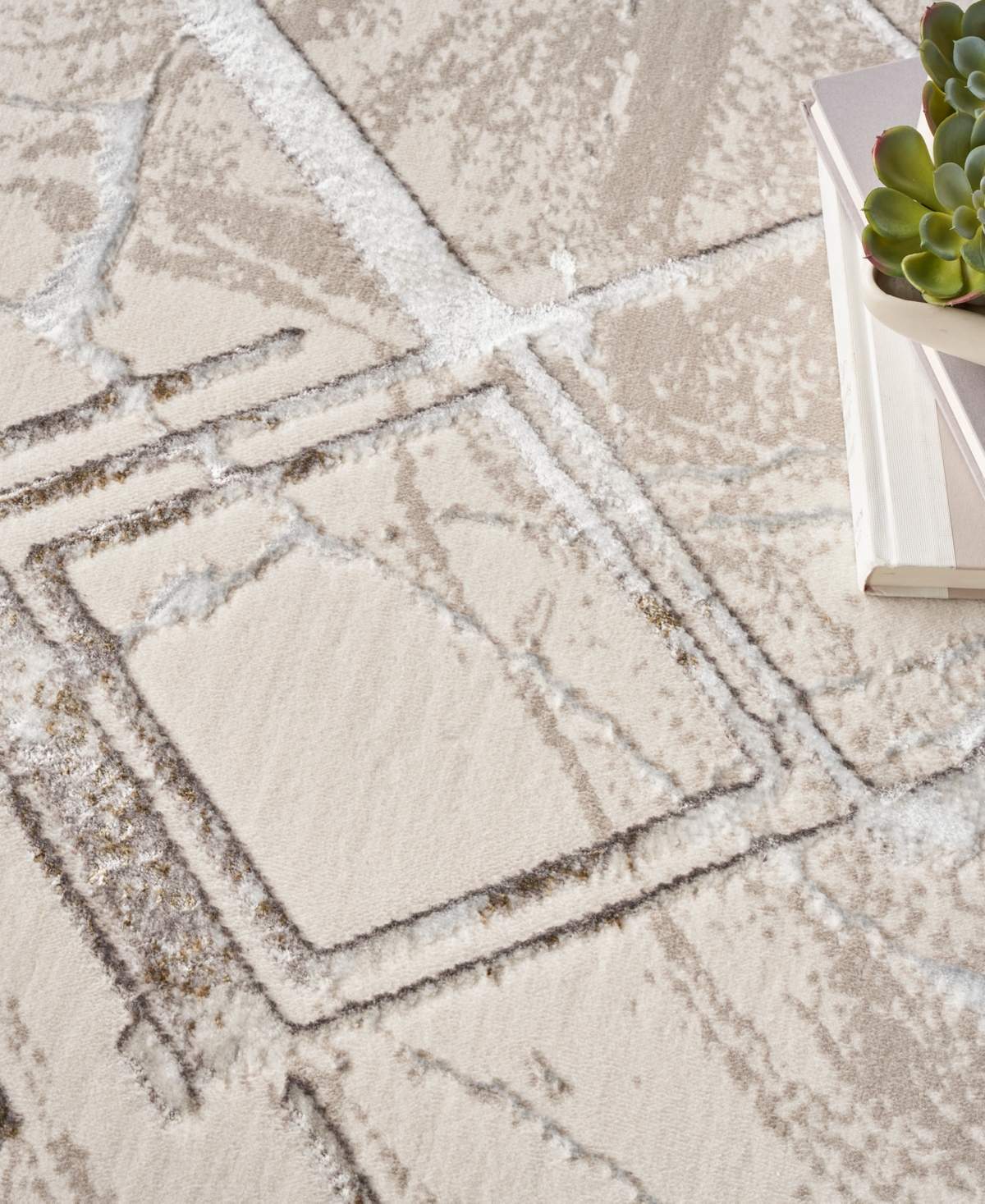 Nourison Home Glitz Glz02 2'3"x7'6" Runner Area Rug In Ivory,gray