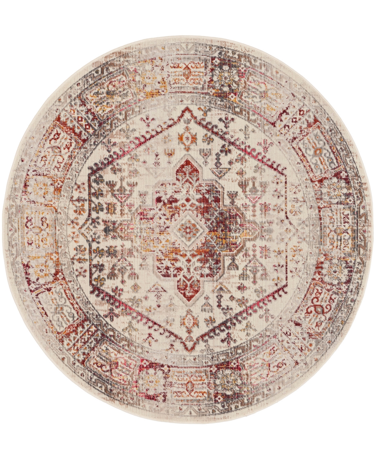 Nourison Home Vintage Kashan Vka08 4'x4' Round Area Rug In Ivory,red
