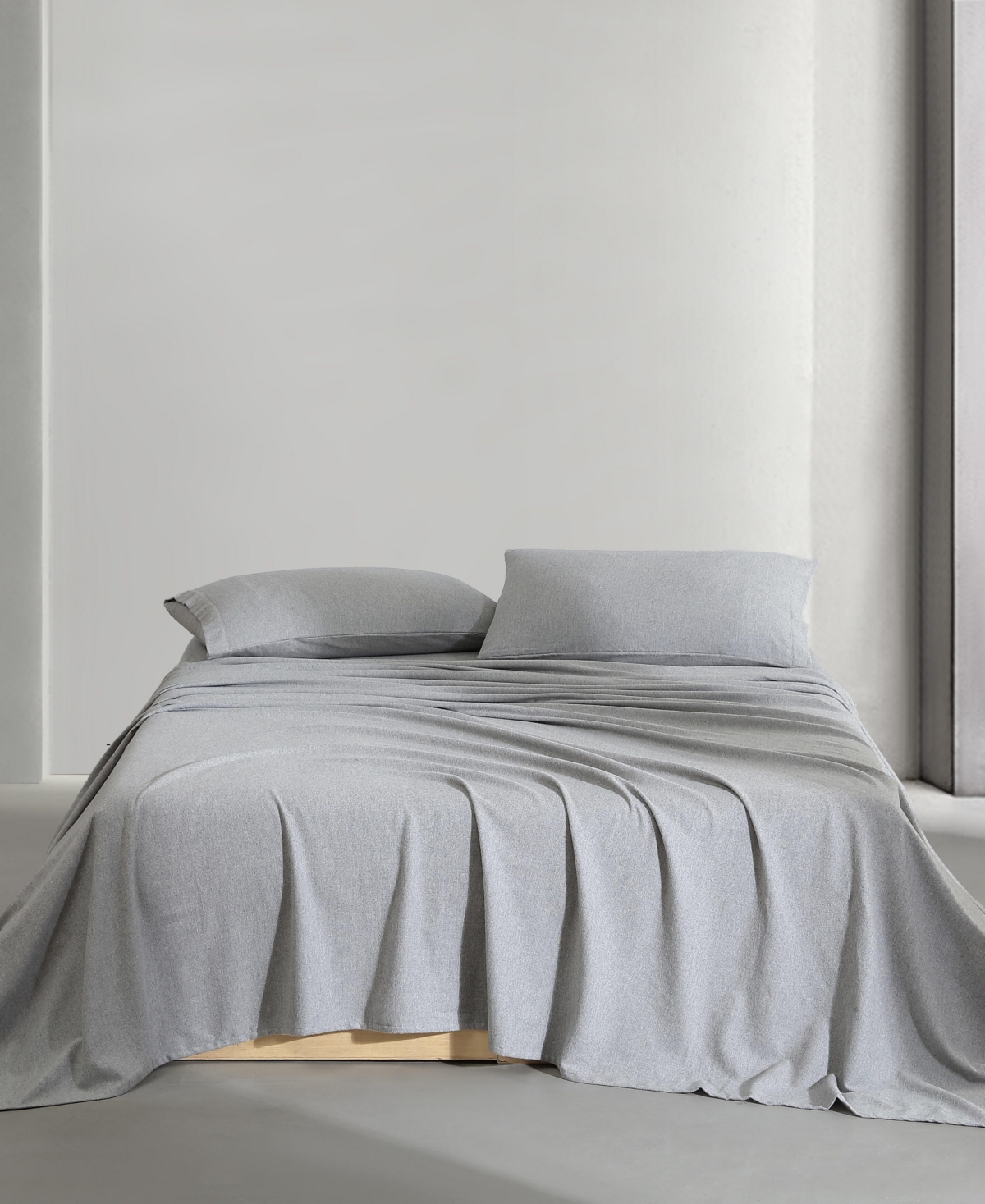 Calvin Klein Melange Cotton Flannel 4 Piece Sheet Set, King In Silver Grey