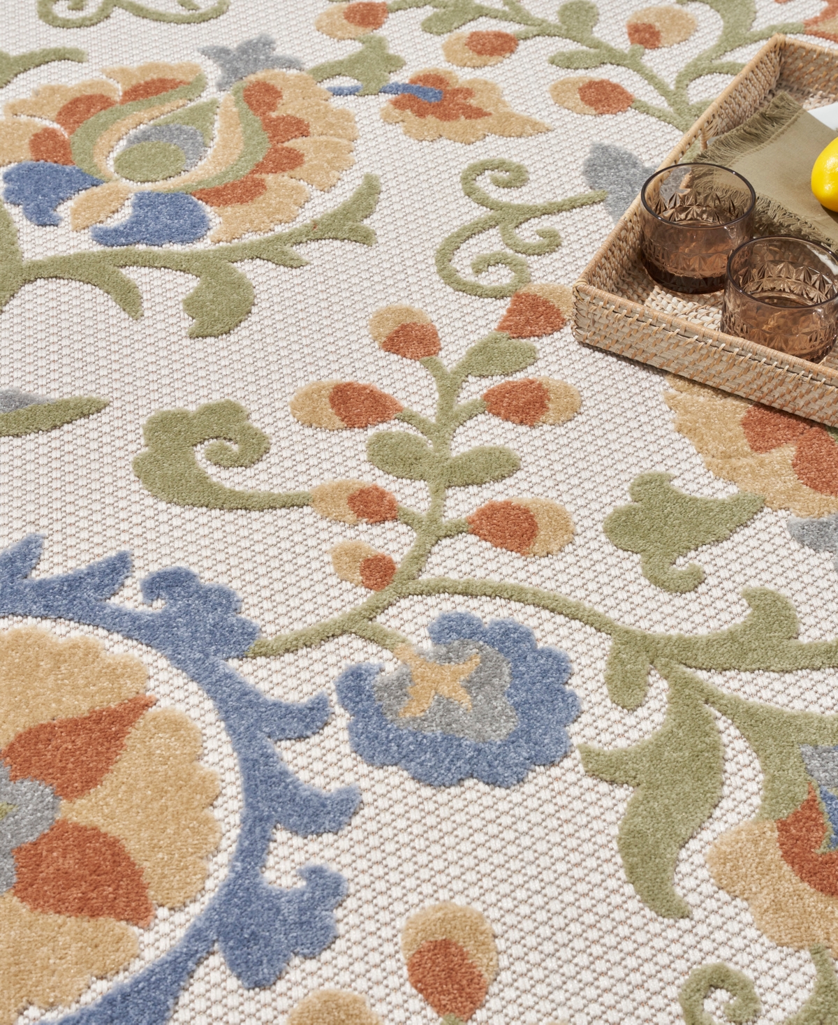 Nourison Home Aloha Alh17 7'10"x10'6" Area Rug In Ivory,blue