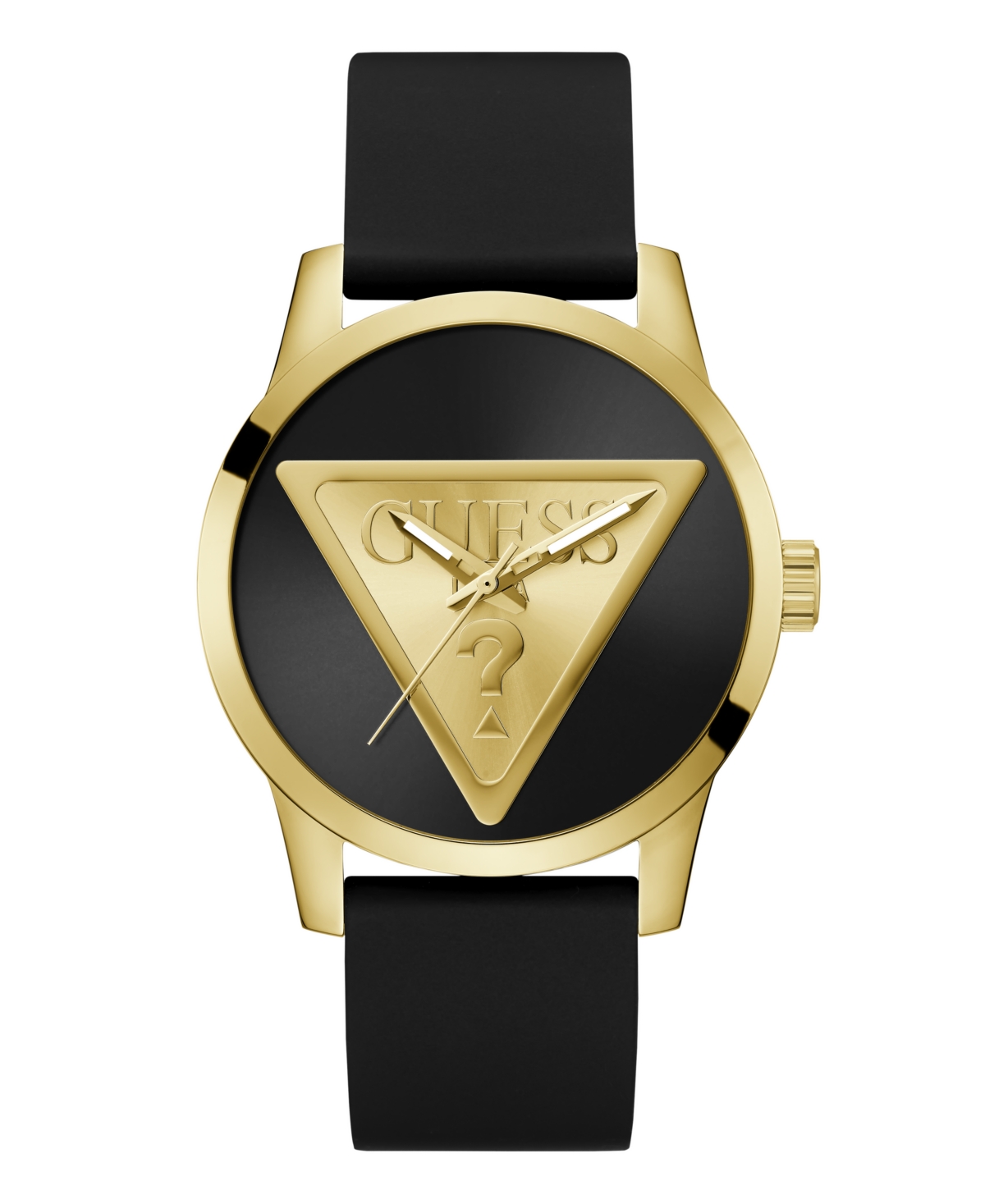 Guess Men's Analog Black Genuine Leather Watch 44mm In Black