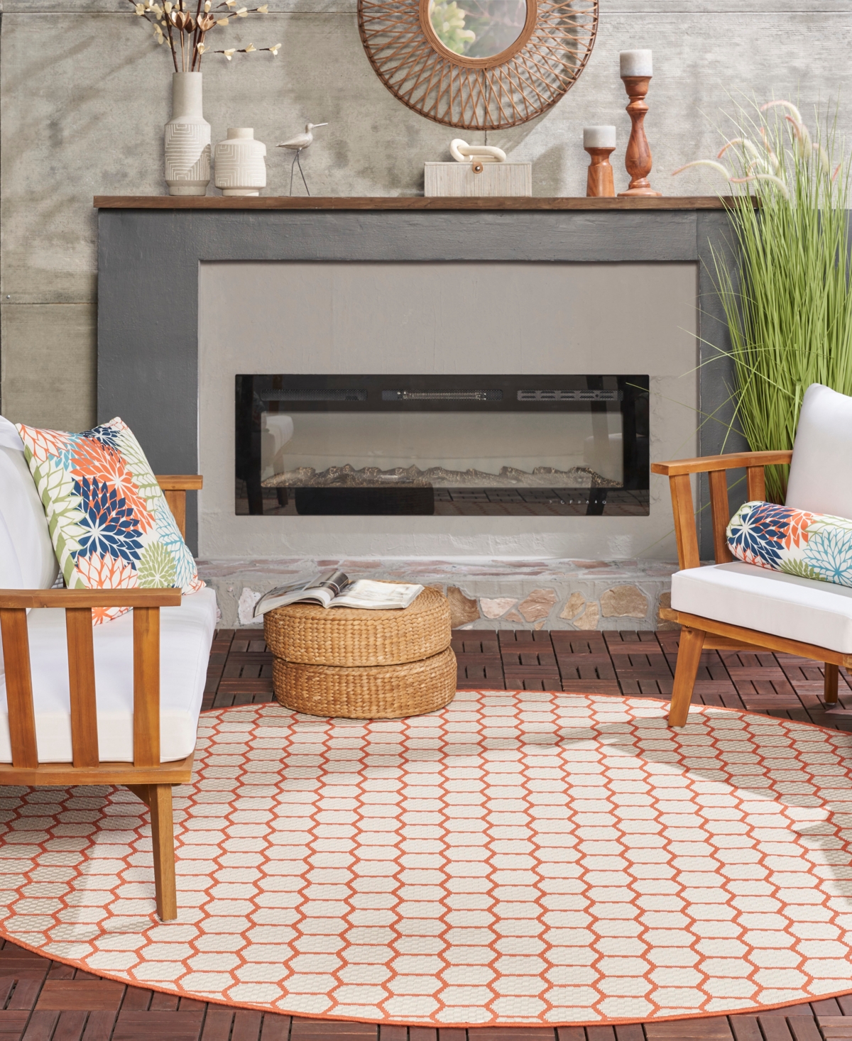 Nourison Home Twist Reversible Tws01 8'x8' Round Area Rug In Coral