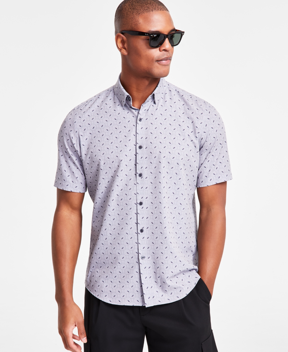 Alfani Men's Alfatech Geometric Circle Print Shirt, Exclusively At Macy's In Grey