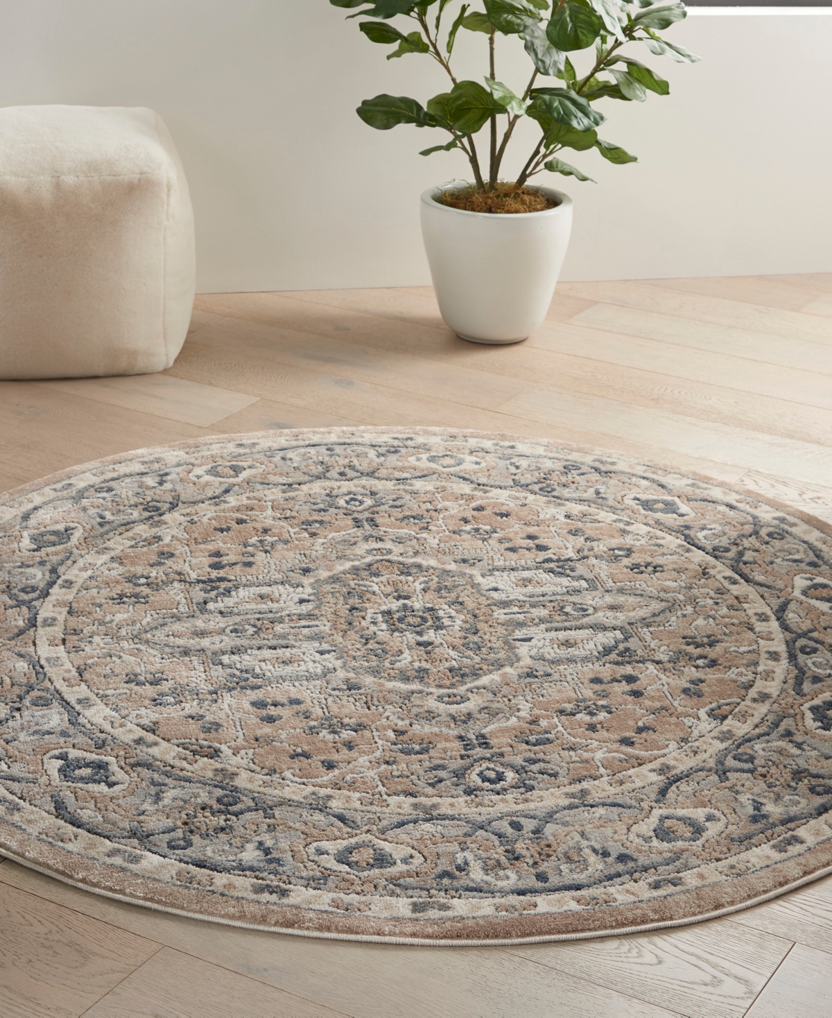 Nourison Home Quarry Qua05 5'3"x5'3" Round Area Rug In Beige,gray
