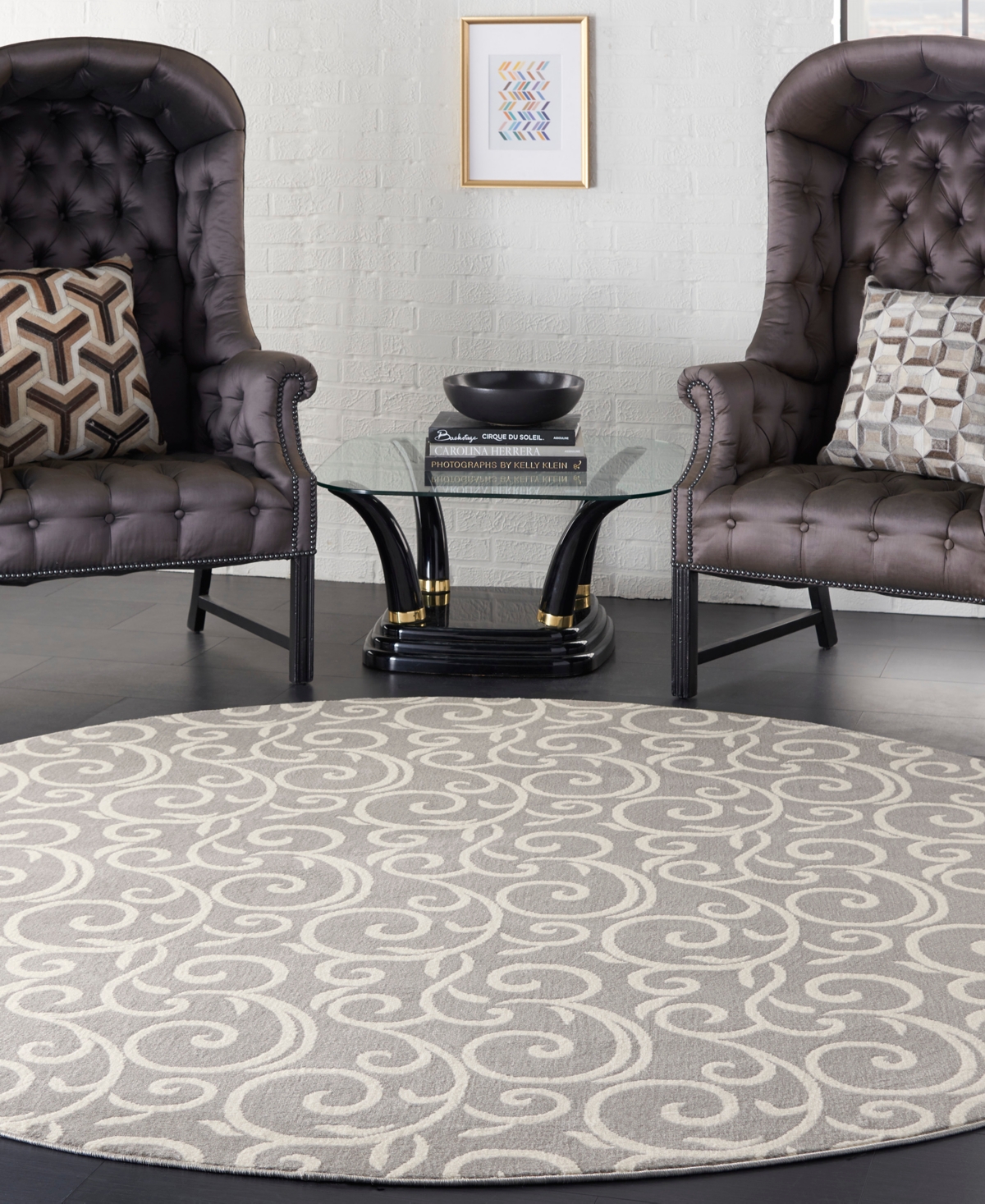 Nourison Home Grafix Grf19 8'x8' Round Area Rug In Gray