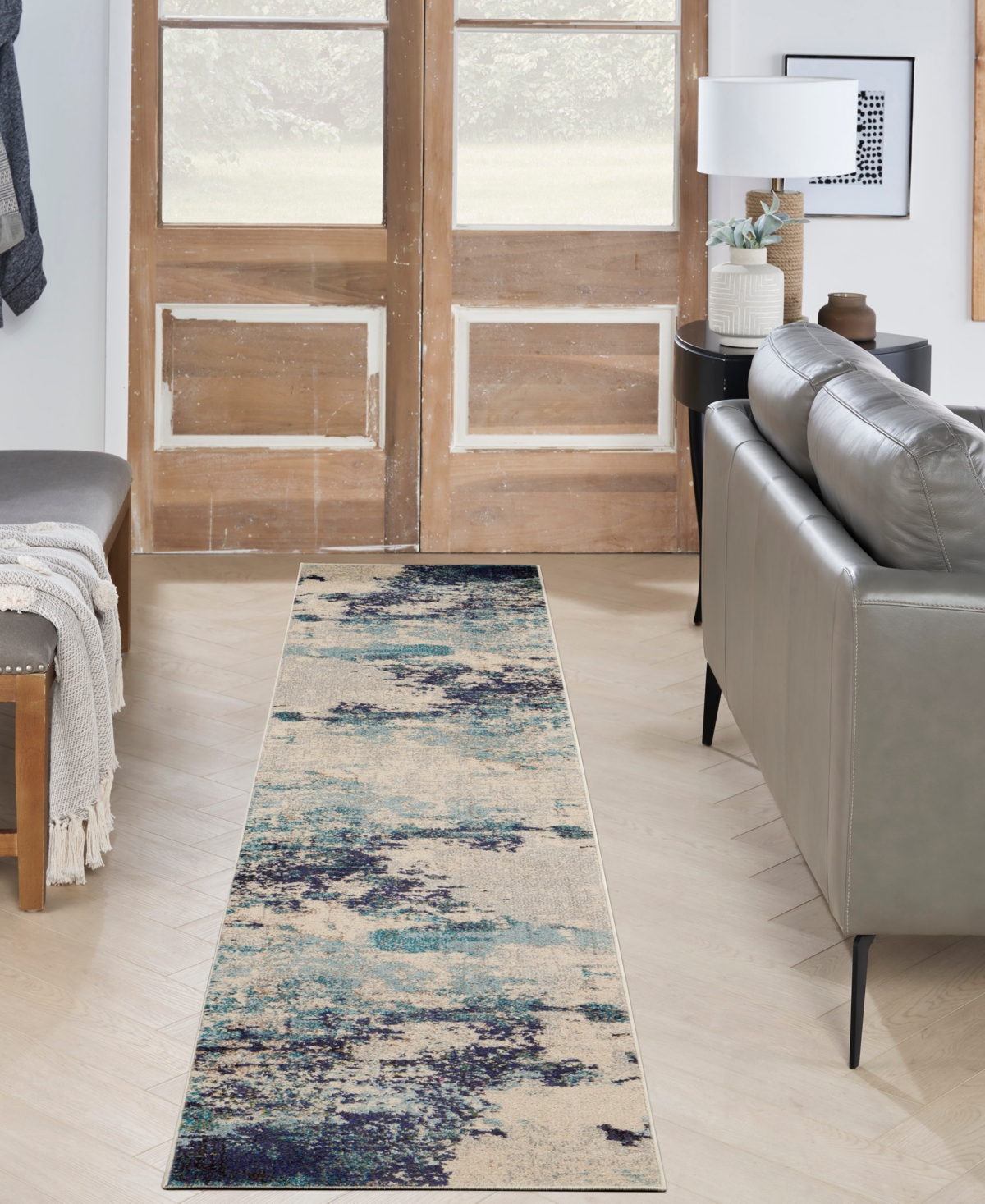 Nourison Home Celestial Ces02 2'2"x10' Runner Area Rug In Ivory,teal