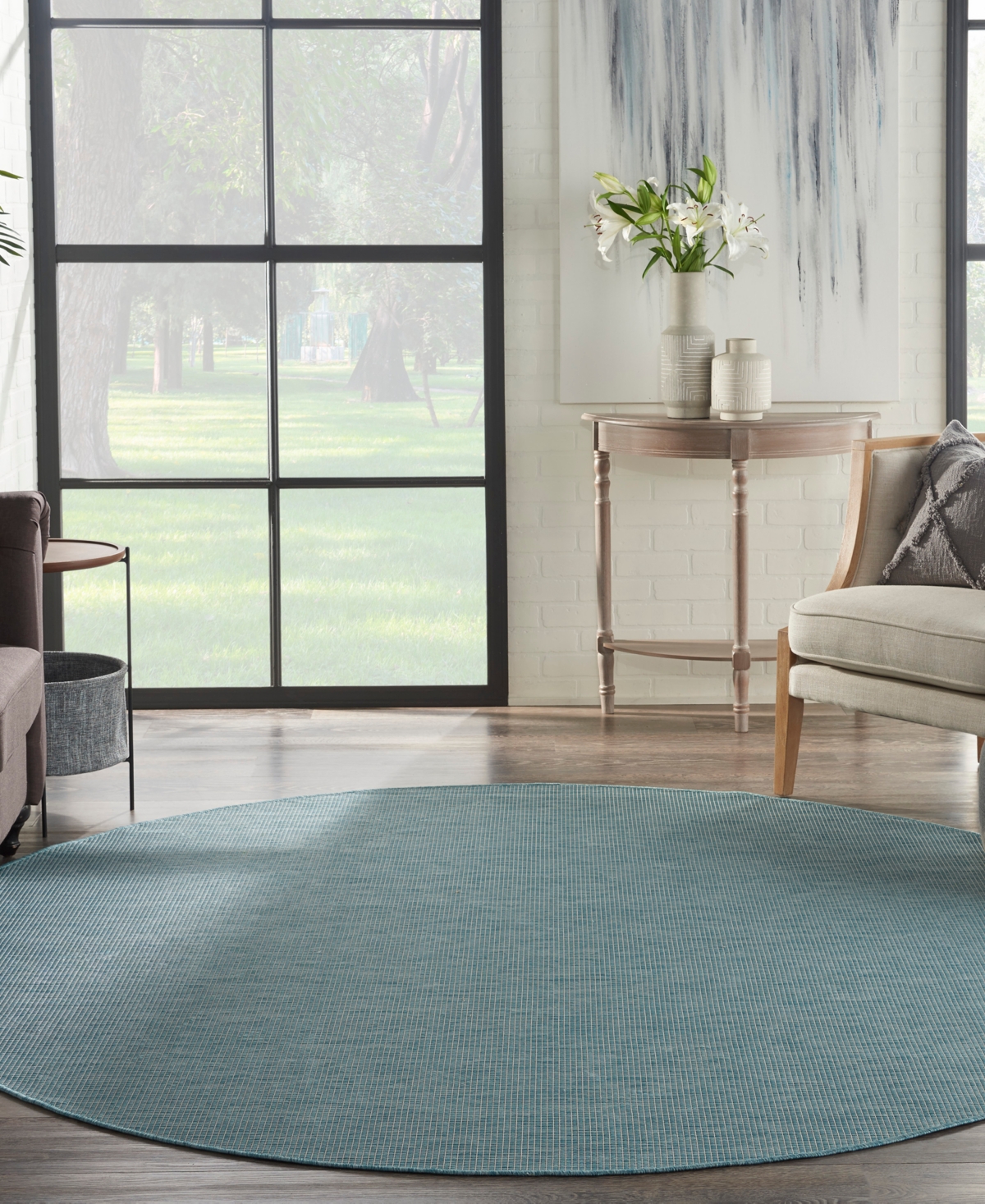 Nourison Home Positano Pos01 8'x8' Round Area Rug In Aqua