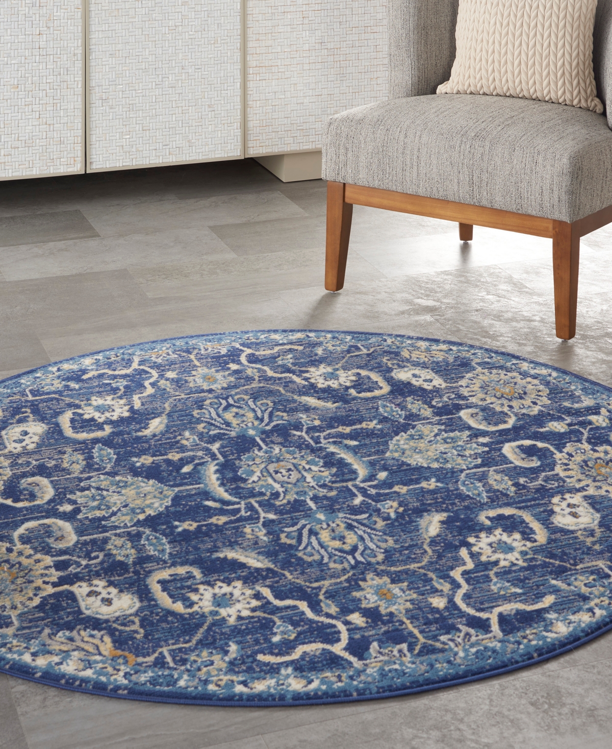 Nourison Home Grafix Grf24 5'3"x5'3" Round Area Rug In Navy