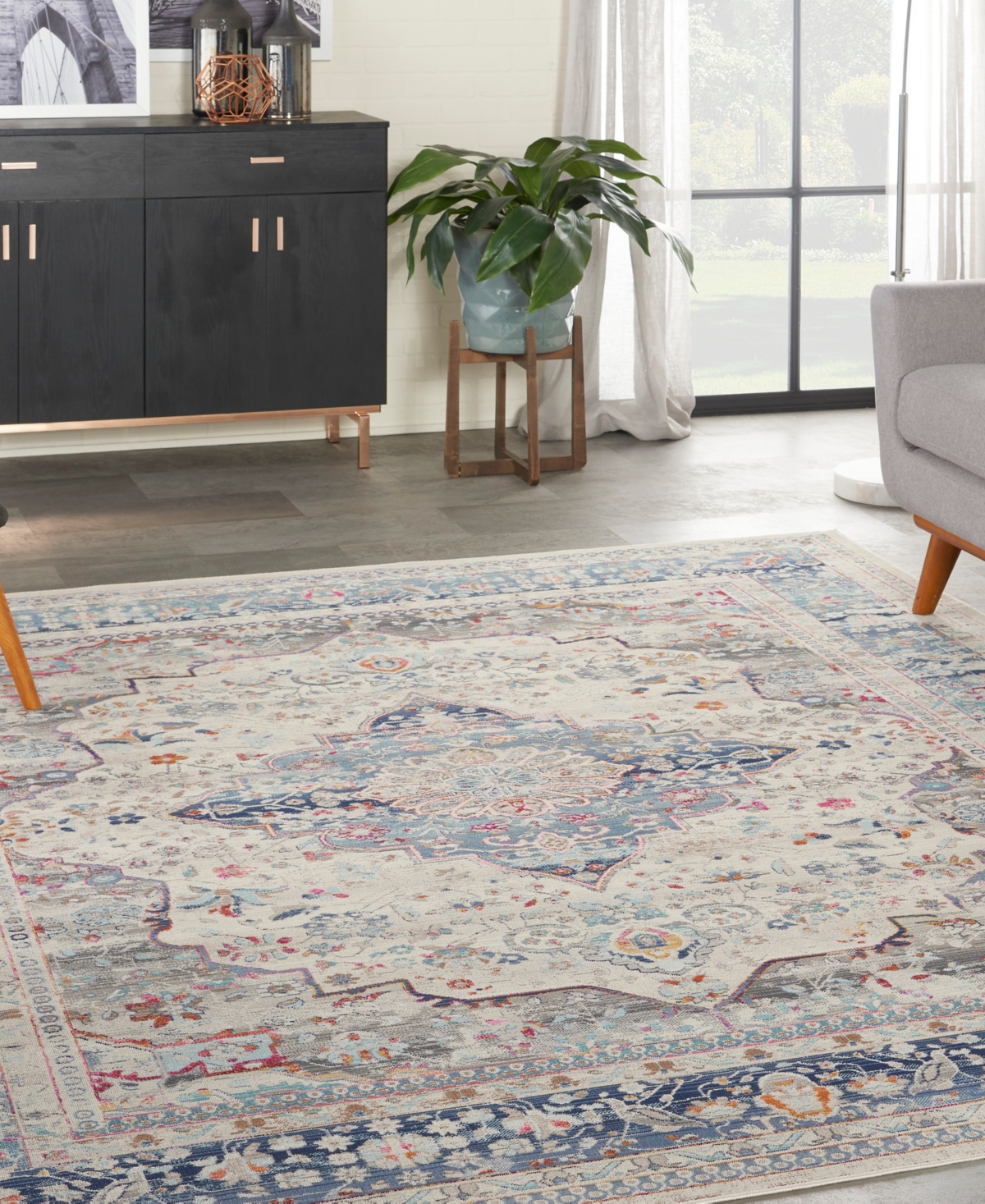 Nourison Home Vintage Kashan Vka07 7'10"x9'10" Area Rug In Ivory,blue