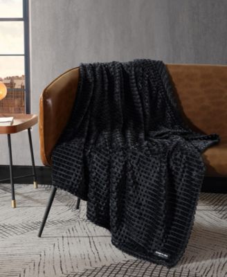 Solid Textured Jacquard Plush Throw, 60" X 50"