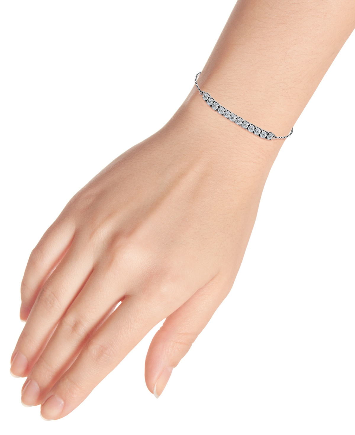Giani Bernini Cubic Zirconia Curved Bar Bolo Bracelet, Created For Macy's In Sterling Silver