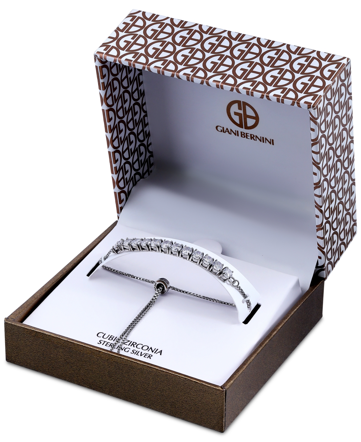 Giani Bernini Cubic Zirconia Curved Bar Bolo Bracelet, Created For Macy's In Sterling Silver