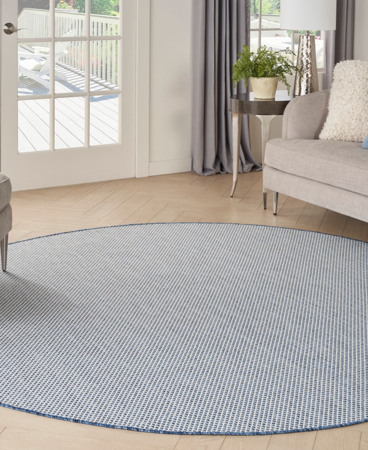 Nourison Home Courtyard Cou01 6'x6' Round Area Rug In Ivory,blue