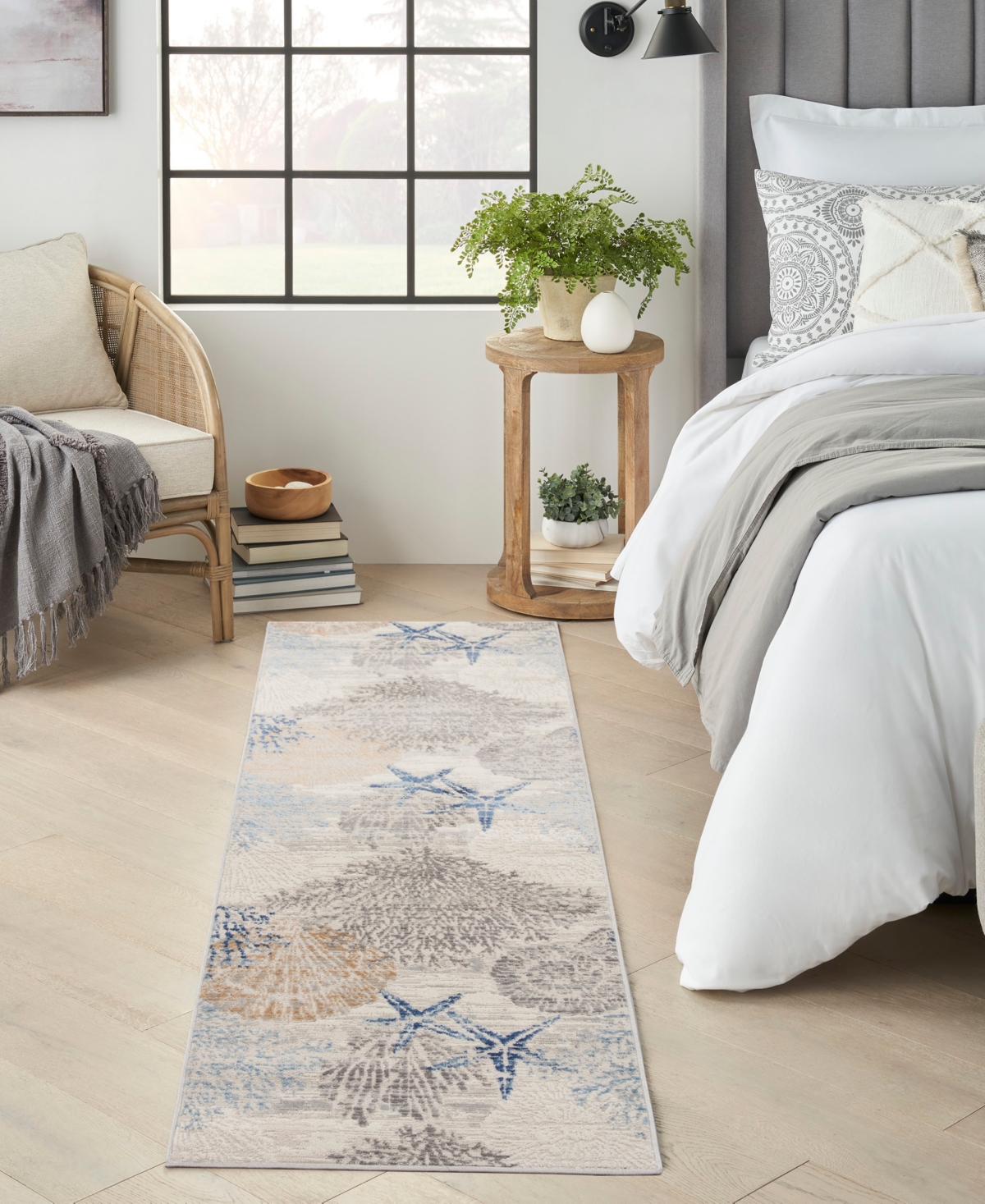 Nourison Home Seaside Sds04 2'3"x7'6" Runner Area Rug In Ivory,gray