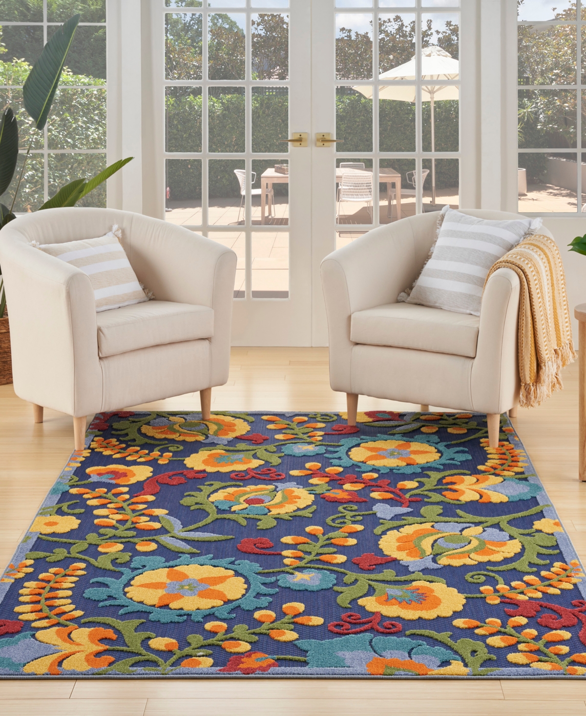 Nourison Home Aloha Alh17 3'6"x5'6" Area Rug In Navy,multi