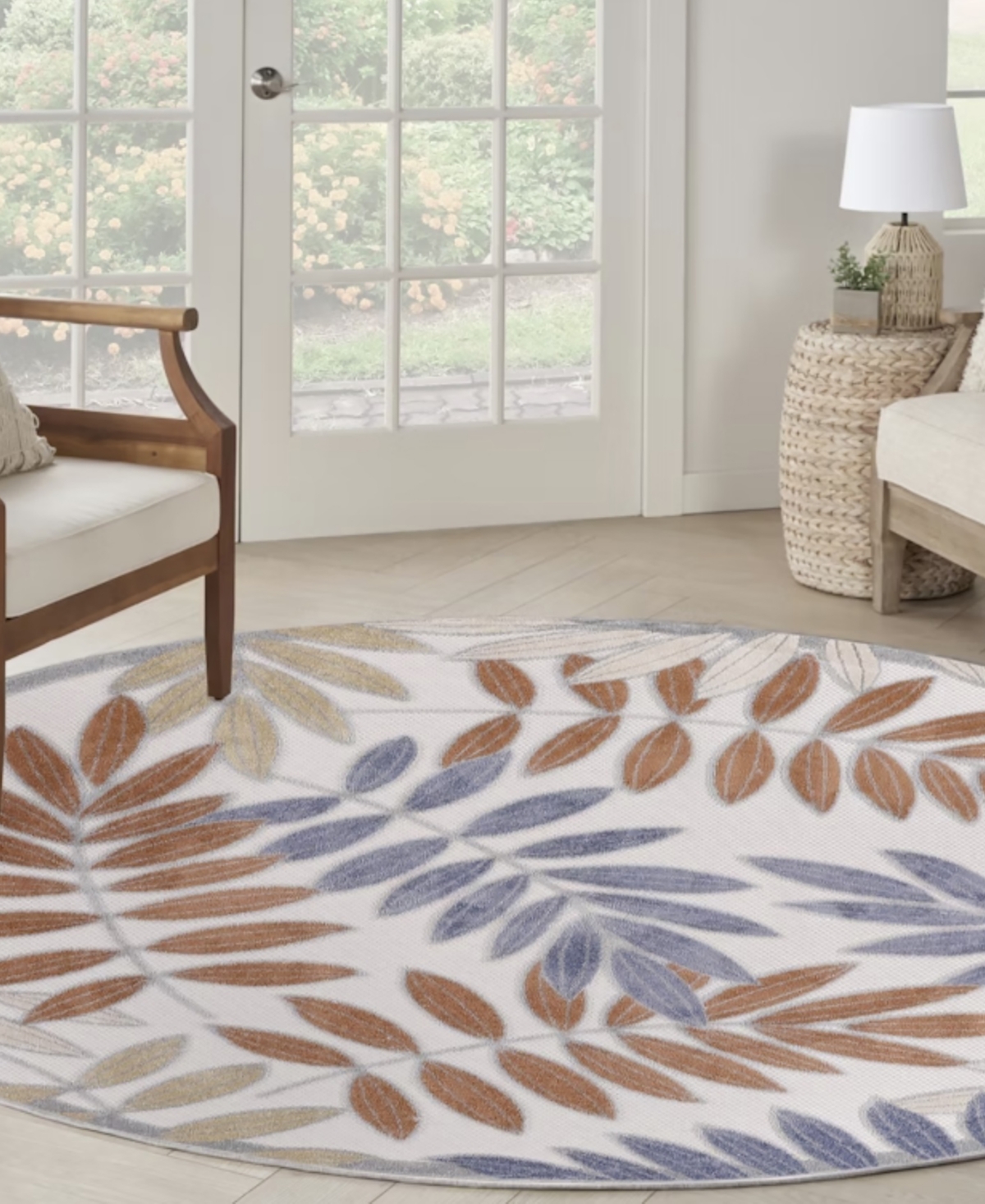 Nourison Home Aloha Alh18 5'3"x5'3" Round Area Rug In Blue,mocha