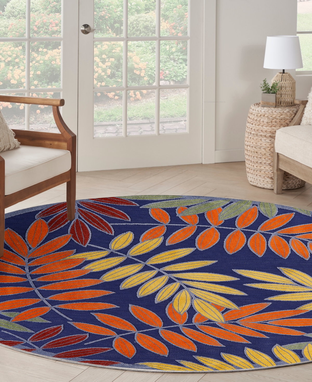 Nourison Home Aloha Alh18 5'3"x5'3" Round Area Rug In Navy,multi