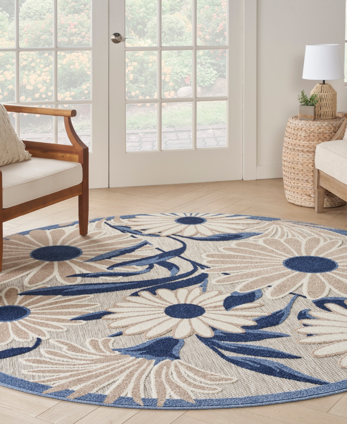 Nourison Home Aloha Alh33 5'3"x5'3" Round Area Rug In Blue,gray