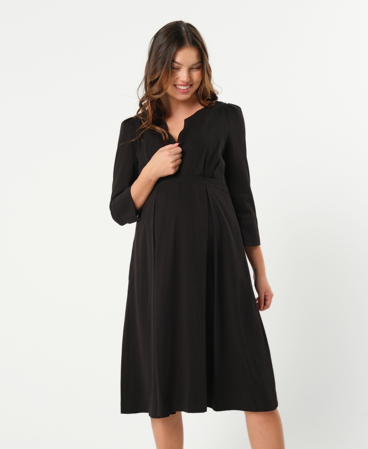 Marion Maternity Empire Waist Nursing Midi Tea Dress in Tencel