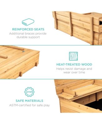 47x47-Inch Kids Wooden Outdoor Sandbox w/ 2 Foldable Bench Seats, Sand Protection, Liner