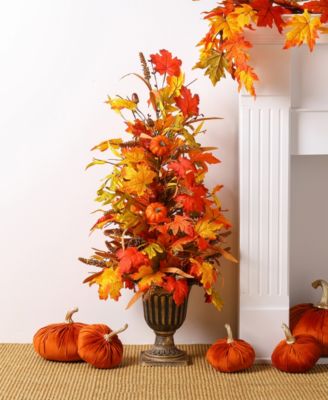 36"H Fall Lighted Maple Leaves Urn Potted Porch Tree, 20 Warm Lights with Timer